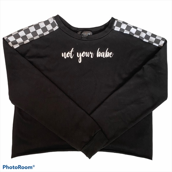 Not Your Babe Long Sleeve Checkered Crop Top - Picture 2 of 9